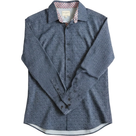 Con.Struct Other - Construct Mens Slim Fit 4-Way Stretch Geometric Hexagon Button Down Shirt Navy M